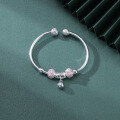 wholesale [999 Silver] Korean Fashion Flower Beaded Bracelet for Women, Open-Ended Elegant Small Bell Silver Jewelry-0-0