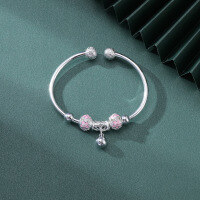 wholesale [999 Silver] Korean Fashion Flower Beaded Bracelet for Women, Open-Ended Elegant Small Bell Silver Jewelry-Women's Bracelet S999 Silver