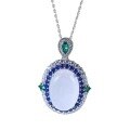 wholesale new 925 silver inlaid chalcedony high-ice cabochon pendant necklace for women with sapphire pendant style-0-4