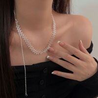 wholesale S925 Sterling Silver Korean High-end Light and Shadow Encounter Tassel Pull-String Adjustable Necklace, Minimalist and Sophisticated Collarbone Chain-Sterling silver (60cm length, adjustable)