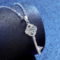 S925 Sterling Silver Moissanite Four-Leaf Clover Key Pendant Necklace Wholesale-0-0