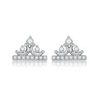 wholesale 925 Sterling Silver Zircon Crown Stud Earrings, Niche European and American Personalized Star and Moon Earrings for Women Wholesale-Platinum 925 silver