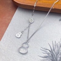 wholesale S925 Sterling Silver Auspicious White Chalcedony Gourd Necklace, Fashionable Niche Design Sense National Trend Light Luxury Pendant Necklace-Blessing Gourd Necklace - White Gold &gt; 925 Silver