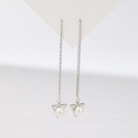wholesale S925 sterling silver triangle shell pearl earrings, Korean and Japanese style elegant ear thread for women, fashionable long imitation pearl earrings, lightweight luxury-Shell Earrings>925 Silver