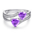 wholesale Heart-shaped love earrings with purple and blue gemstone ring, S925 sterling silver necklace, women's high-end jewelry set-0-1