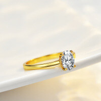 14K Gold Plated S925 Silver Moissanite Oval Women's Ring Factory Live-1 carat (empty) - 20 yards
