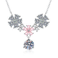 925 Silver Moissanite Pendant Necklace, Floral Drip Design, Cross-border New Wholesale-6.5mm high-carbon stone  925 silver