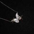 wholesale S925 Sterling Silver Fine Glitter Two-Tone Brushed Butterfly Star Pendant Necklace Retro Minimalist Niche High-End Collarbone Chain-0-2