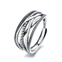 wholesale S925 Sterling Silver Retro Multi-Layer Cross Twisted Woven Thai Silver Ring Fashion Trend Hip Hop Index Finger Ring for Women-421J/approx. 3.5g Adjustable opening