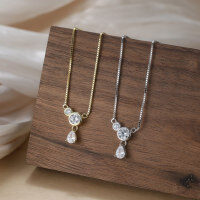 wholesale Metal material, cloud-inspired sweet high-end minimalist necklace for women, designed with a sense of temperament, fashion, ethereal and full of fairy vibe, collarbone chain wholesale-925 sterling silver, electroplated platinum, 5A zircon, 40+5cm, 3.47g 925 silver