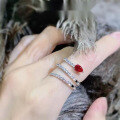wholesale S925 Silver Zhuo Zhifan Jewelry New 4*6mm Ruby Snake Ring for Women,Ins Style-0-0