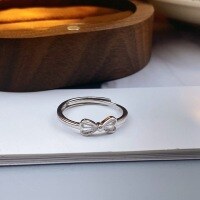 wholesale S925 Sterling Silver Fashion Hollowed-out Minimalist Bow Ring, Advanced Sweet Design Open Adjustable Ring for Gift-Filigree Bow Ring Adjustable opening