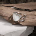 wholesale S925 Sterling Silver 366 Natural Love Mother-of-Pearl Shell Ring for Women, High-End Sense, Small and Personal, Ins-style Heart-shaped Silver Ring-0-1