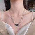 wholesale S925 Sterling Silver Cool Girl Inverted Triangle Letter Double Layer Stackable Necklace European and American Luxury Style Spicy Girl Necklace-0-0