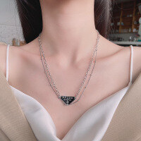wholesale S925 Sterling Silver Cool Girl Inverted Triangle Letter Double Layer Stackable Necklace European and American Luxury Style Spicy Girl Necklace-307L/approximately 11.9 grams 925 silver