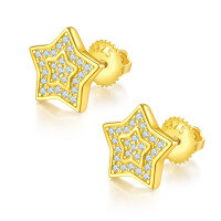 wholesale S925 Sterling Silver Gold-Plated Moissanite Star Stud Earrings, Hot Selling in Live Broadcasts-Star Moissanite Earrings (Gold)