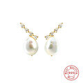 wholesale S925 Sterling Silver Pear-Shaped Zircon Pearl Prong-Set Earrings with Diamond Accents, European Style-0-6