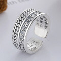 wholesale S925 Sterling Silver Retro Style Chain Braided Stackable Mantra Inscription Adjustable Ring-0-0