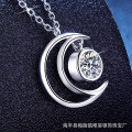 S925 Sterling Silver Moissanite Necklace, 50-Point Moon and Star Pendant, Simple Korean Style Wholesale-0-0