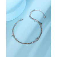 wholesale 925 Sterling Silver Double Layer Heart Ankle Chain Women's Korean Style Simple and Minimalist Summer Beach Foot Jewelry with a Premium Feel-0.8 box chain anklet 925 silver