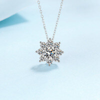 wholesale PT950 gold plated 925 sterling silver necklace for women with moissanite sunflower pendant, factory-6.5mm zircon 925 silver