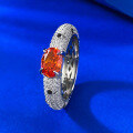 wholesale S925 Silver Full Pavé Diamond 5*7 Fancy Cushion-Cut Fanta Orange Garnet High-End Fashion Ring for Women-0-3