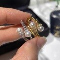wholesale S925 Sterling Silver Vintage Interwoven Twist Pearl Ring for Women with Diamond Accents, Luxurious and Advanced Niche Design-0-0
