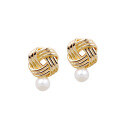 wholesale [] 925 Sterling Gold Plated French Vintage Style Pearl Earrings for Women, Winter Versatile New Arrival Accessories-0-0