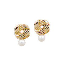 wholesale [] 925 Sterling Gold Plated French Vintage Style Pearl Earrings for Women, Winter Versatile New Arrival Accessories-French vintage pearl earrings