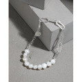 wholesale S925 Sterling Silver Korean Version Ins Niche Light Luxury Design Baroque Freshwater Pearl Chain Textured Bracelet for Women-0-1