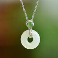 wholesale Wholesale of Metal Material Natural Jade Peace Ring Pendant Necklace for Women, Hanfu, Qipao, Literary and Retro Style Hetian Jade Jewelry-0-2