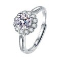 S925 Silver Plated White Gold Moissanite Sunflower Adjustable Ring-0-4