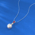 wholesale 925 Silver 4*6mm Red Diamond Surround-set Pearl Necklace Elegant and Versatile Cross-border Live Stream Style by Zhuozhifan New-0-2