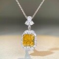 wholesale S925 Sterling Silver Cross-Border Yellow Diamond Pendant Necklace for Women, Fully Set with Zirconia in Radiant Cut and High-Carbon Diamonds-0-1