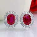wholesale Sterling Silver New 7*9 Ruby Stud Earrings Simple and Elegant Jewelry Drop Shipping-0-0