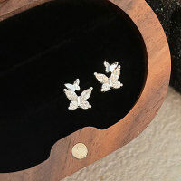 wholesale S925 Sterling Silver Korean Style Butterfly Inlaid Earrings for Women, Light Luxury Minimalist Forest Series Ear Jewelry-Sterling silver