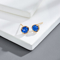 wholesale Metal material, Japanese minimalistversatile women'slapis lazuli with white crystal double-layer stone jewelry set-White crystal + lapis lazuli earrings