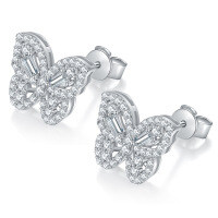 925 Sterling Silver Custom Butterfly Camellia Earrings, Trendy and Unique-E14252 Moissanite 1*2*3+104 pieces  925 Silver Threaded Earplugs 6m