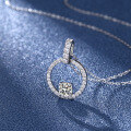 wholesale S925 Sterling Silver Moissanite Simple and Versatile Pendant Women's Light Luxury Niche Design Collarbone Chain Circle Full Diamond Necklace-0-1