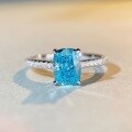 wholesale S925 Sterling Silver Aquamarine Ring Women Radiant Cut High Carbon Diamond Simple and Versatile Ring Women TikTok Live Streaming Style-0-3