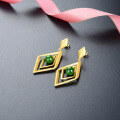 wholesale S925 Sterling Silver, Ancient Method Gold-Plated, New Chinese Style National Trend Earrings, Long Rhombus Imitation Jade Ear Drops-0-1