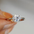 925 Silver Women's Simulated 1-Carat D Color Moissanite Four-Prong Round Halo Luxe Cluster Engagement Ring-0-2