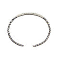 wholesale S925 Sterling Silver ST022 Korean Style Simple Vintage Distressed Twist Rope Square Tube Retro Silver Bracelet Bangle-0-4