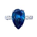 wholesale S925 Sterling Silver Royal Blue Sapphire 9*14mm Pear Shaped Teardrop Ring for European and American Women, Live Stream Style-0-4
