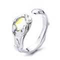 wholesale S925 Sterling Silver Creative Crushed Texture Moonstone Open Ring, Light Luxury Style Elegant Gentle Index Finger Ring-0-4