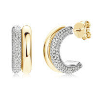 Sterling Silver C-Shaped Chain Semi-Hoop Moissanite Earrings-C-shaped earrings [two-tone gold]  925 silver