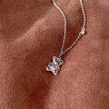 wholesale S999 Pure Silver Bear Heart Broken Ice Pendant Necklace for Women, Sweet and Fresh, Luxurious High-End Sense Collarbone Chain-0-2