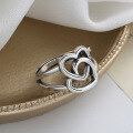 wholesale S925 Sterling Silver Retro Creative Double Layer Stacked Heart Ring Minimalist Ins Style Index Finger Ring for Women-0-1
