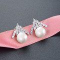 wholesale S925 Sterling Silver Korean Minimalist Creative Zircon Pearl Earrings with Diamond Accents for Women, Small Fresh Style Jewelry-0-0