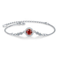 S925 Sterling Silver Moissanite Bubble Bead Bracelet for Women-1-carat red moissanite